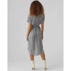 Vero Moda Bumpy Collared Neck Midi Dress in Blue