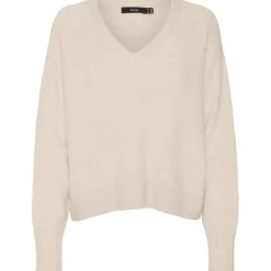 Vero Moda Crew Neck Relaxed Fit Long Sleeve Sweater in Cream
