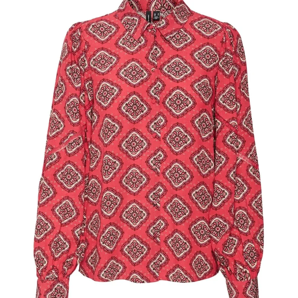 Vero Moda Lace Long Sleeve Relaxed Fit Shirt in Pink