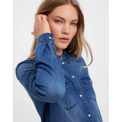 Vero Moda Regular Fit Long Sleeve Shirt in Blue