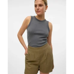 Vero Moda Slim Fit Crew Neck Ribbed Tank in Grey