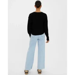 Vero Moda V-Neck Relaxed Fit Long Sleeve Sweater in Black
