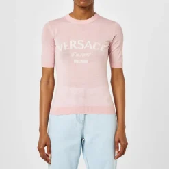 Versace College Slim Fit Crew Neck Sweater in Pink