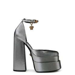 Versace Medusa Charm Platform Heels in Silver