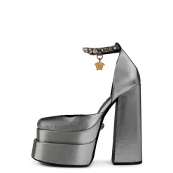 Versace Medusa Charm Platform Heels in Silver