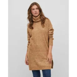 Vila Turtleneck Long Sleeve Relaxed Fit Sweater in Beige