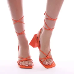 Wheres That From Mid High Strappy Heeled Sandals in Orange