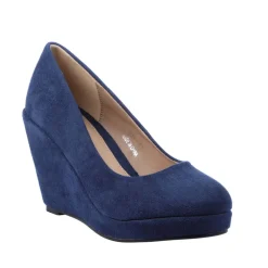 Wheres That From Platform Wedge Heel Court Shoes in Blue