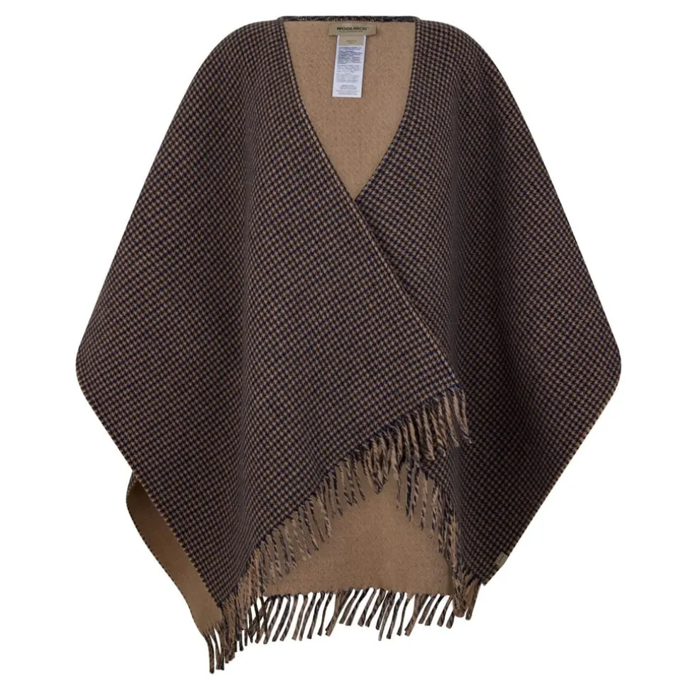 Woolrich V-Neck Wool Cape in Black
