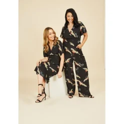 Yumi Crane Print Jumpsuit in Black
