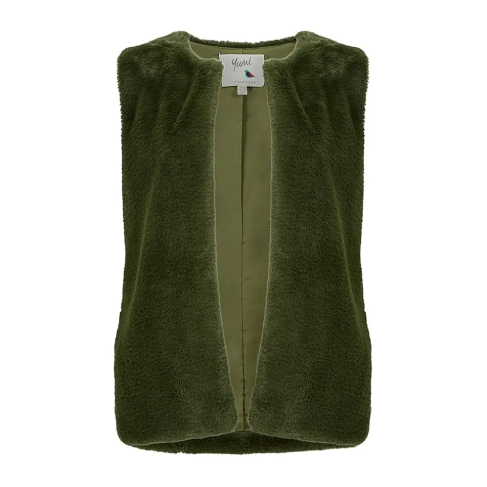 Yumi Faux Fur Gilet in Green