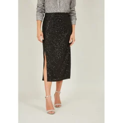 Yumi Sequin Fitted Skirt in Black