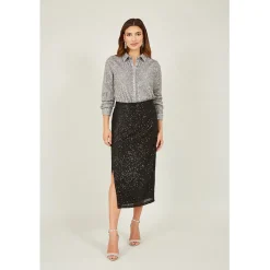 Yumi Sequin Fitted Skirt in Black