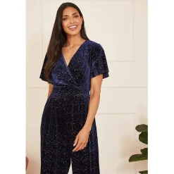 Yumi Sparkle Velvet Jumpsuit in Blue