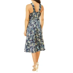 Yumi Tropical Print Halter Neck Midi Dress in Blue